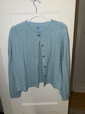CeCe Soft Sky Blue Cable-Knit Cardigan